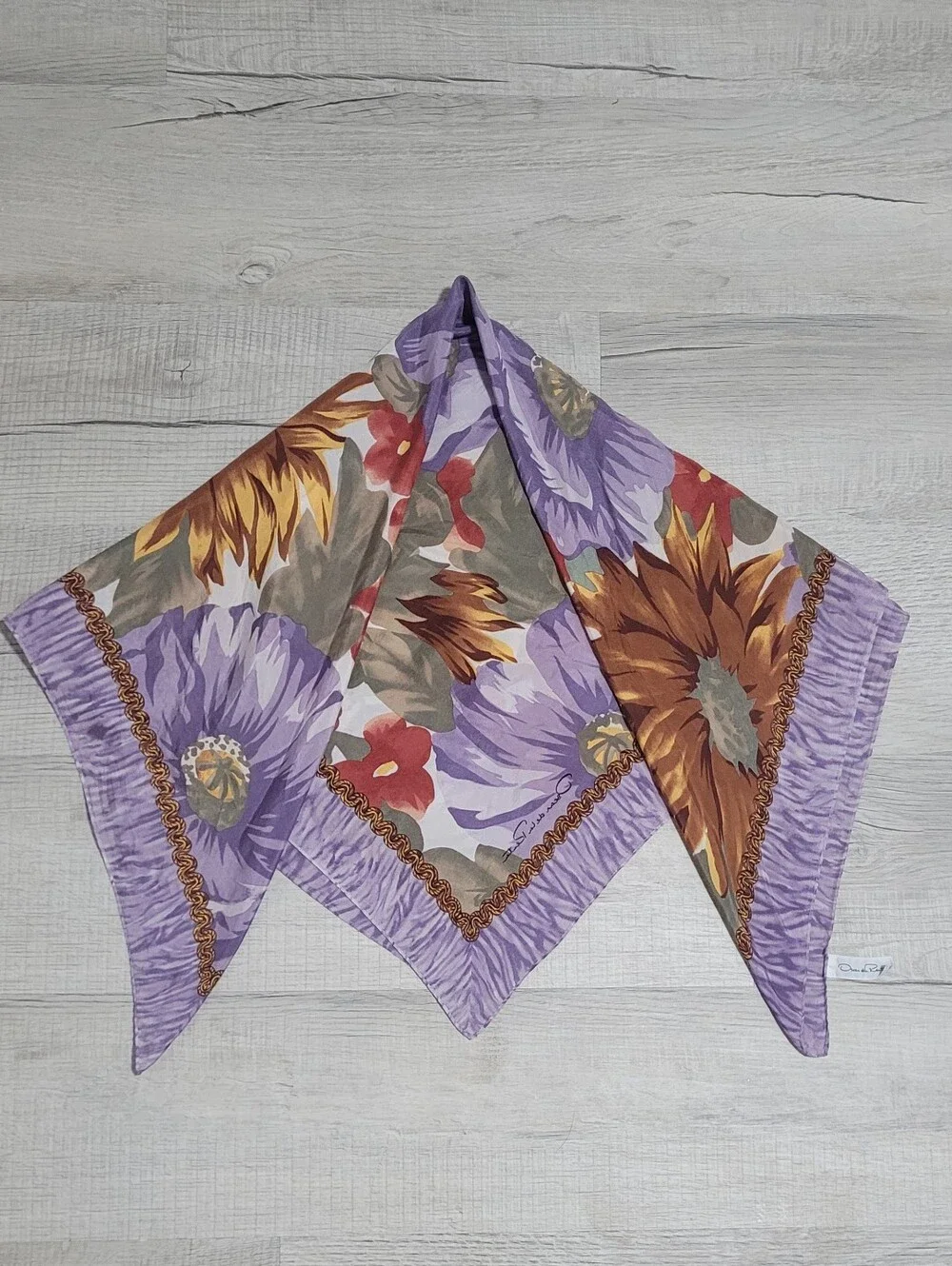 Vintage 80s Oscar de la Renta Silk Floral Scarf OS